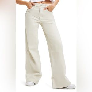 Good American Cream Wide-Leg Jeans